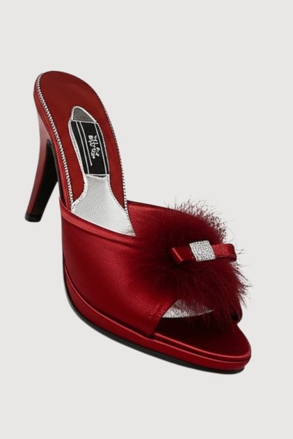 Women's Short Heeled Stony Feathered Dowry Bride Gift House Slippers Vr.G02.15C.Y01