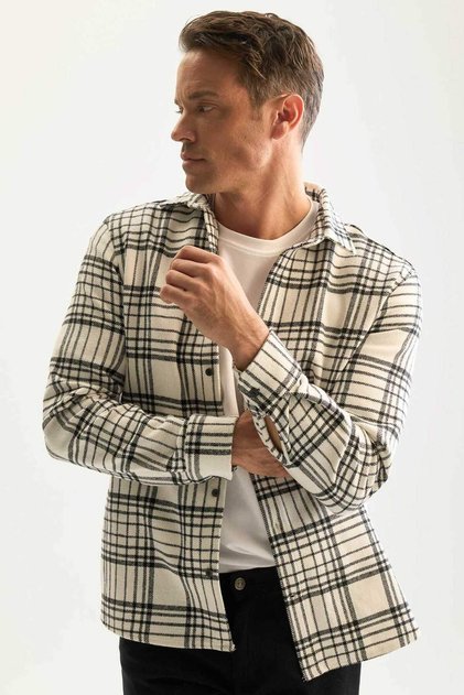 Regular Fit Polo Collar Checkered Lumberjack Flannel Long Sleeve Shirt D7188Axns