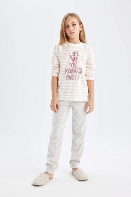 Girls' Pajama Set Printed Long Sleeve Top Elastic Waist Long Bottom (24 Au)