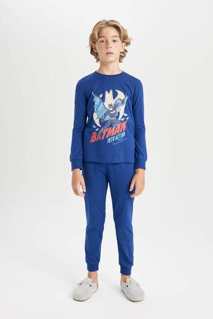 %100 Pamuk Batman Uzun Kollu Üst Uzun Alt 2'li Pijama Takımı Erkek Çocuk D5093A824WN