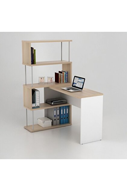 Maeda Study desk w/ Bookshelfs - White/Oak L80xW119.4xH150.7cm