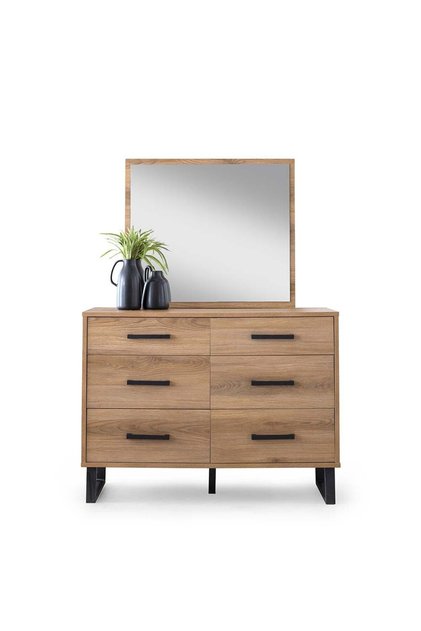 Norden Dresser with Mirror - African Walnut Finish, 2-Year Warranty, Stylish Bedroom Storage