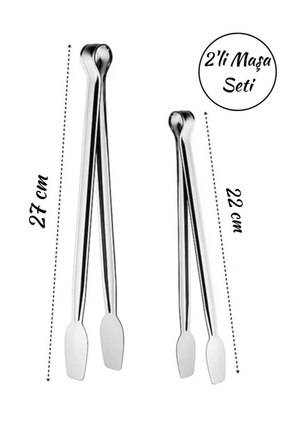 2'li Paslanmaz Çelik Mutfak-Izgara Maşa Seti; 27-22 cm