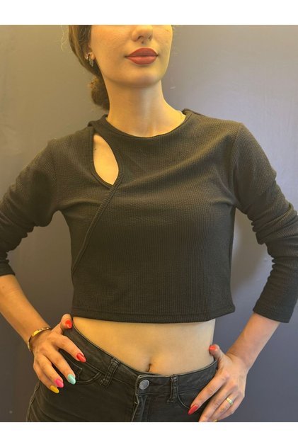 Black Corded Combed Cotton Women's Crop