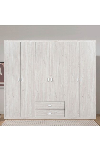 V2Tisley 6 Door Wardrobe - L.Oak/White faux marble L55xW235xH201.5cm