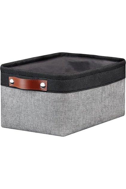Canvas Linen Storage Baskets with Handles, Foldable Fabric Box for Clothes, Toys, Towels (Grey)