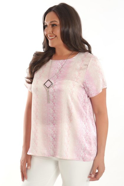 Plus Size Pink Drop Pattern Short Sleeve Blouse
