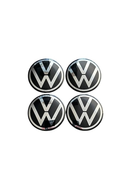 Set de 4 embleme/autocolante Volkswagen din aluminiu, 56 mm, autoadezive pentru capace de roți
