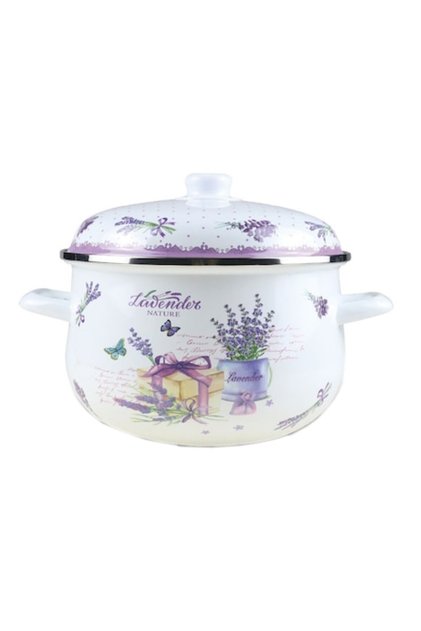Cratita cu capac, emailata, N2L Store, 24 cm, 4.9 l, Grunberg, GR2400, ALB/MOV