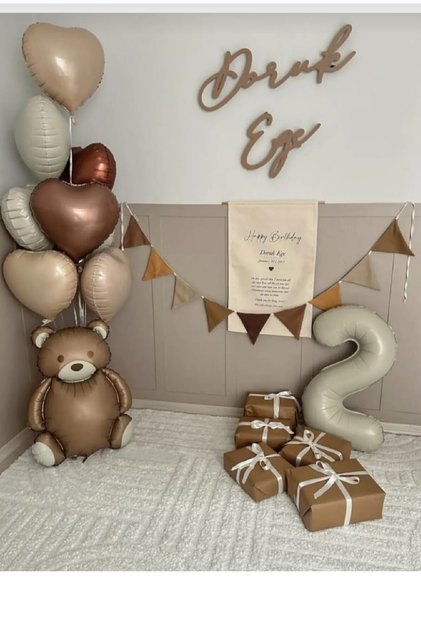 Retro Heart Foil Balloon Retro Bear Balloon Number Cream Age Balloon Birthday Party Set Ornament
