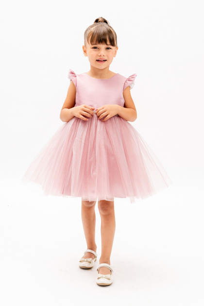 Girls' Tulle Evening Dress Butterfly Sleeves Stone Detail Satin Puffy Birthday Dress 3-6 Years