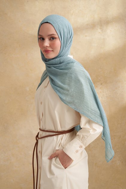 Muslin Leaf Pattern Shal - Green
