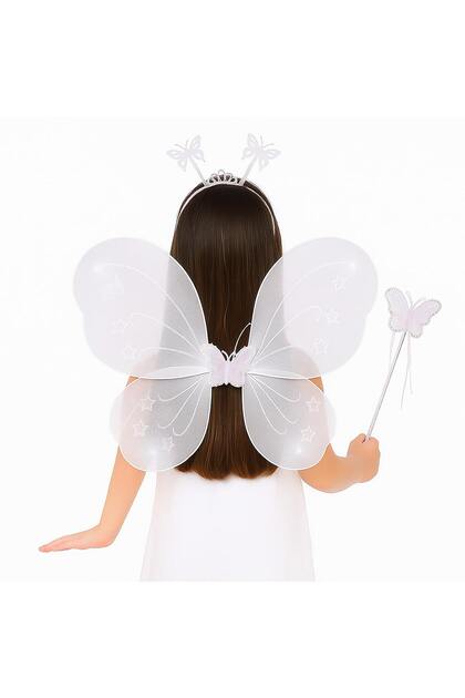 White Butterfly Girl Set - 50 cm Butterfly Wing, Crown and Wand