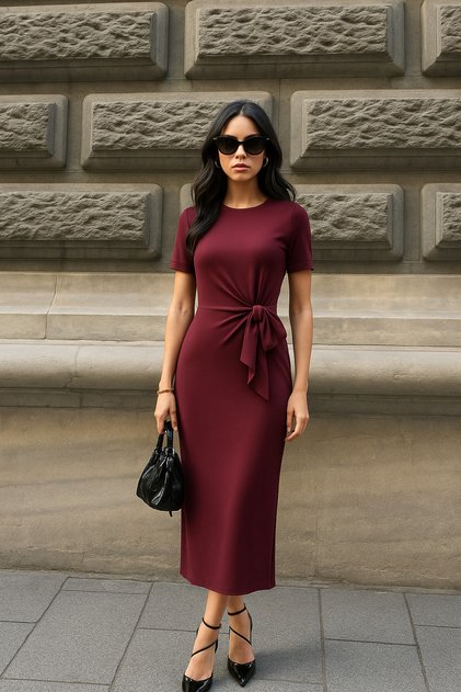 Women's Burgundy Side Tie Detail Dress