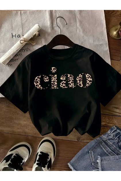 Girls' Leopard Print Ciao Printed T-Shirt