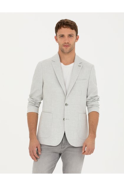 Light Gray Ex. Slim Fit Linen Blend Jacket 50285142-Vr001