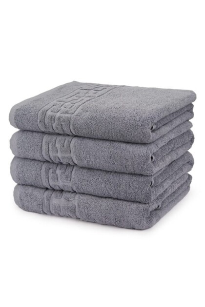 Set 4 prosoape de mână, bumbac, uni, bordură grecească, 500g/m², 30x50cm, gri
