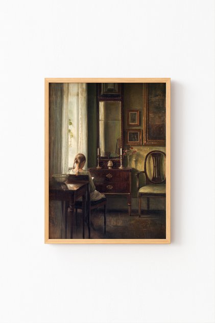 Girl Reading a Book - Wooden Patterned Frame