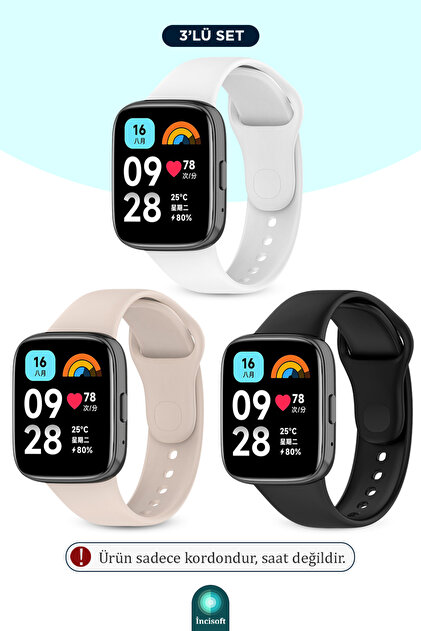 Redmi Watch 3 Active Uyumlu 3 Adet Kordon Set Spor Şık Tasarım Yumuşak Silikon Kayış