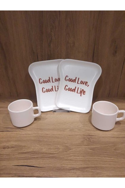 Breakfast Set for 2 Persons 4 Pieces Toast Plate and Teacup