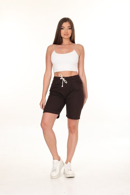 Women's High Waist Elastic Waist Shorts Gabardine Fabric Without Lycra