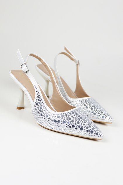 Women's Stone Detail Fabric Evening Stiletto Heeled Shoes