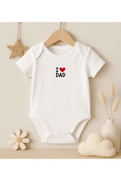 I Love Dad Heart Written Printed Baby Bodysuit