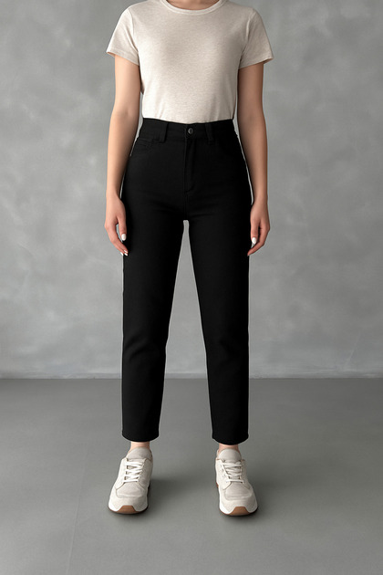 Lucky Women's Black Mom Jean Boyfriend High Waist Lycra Pants