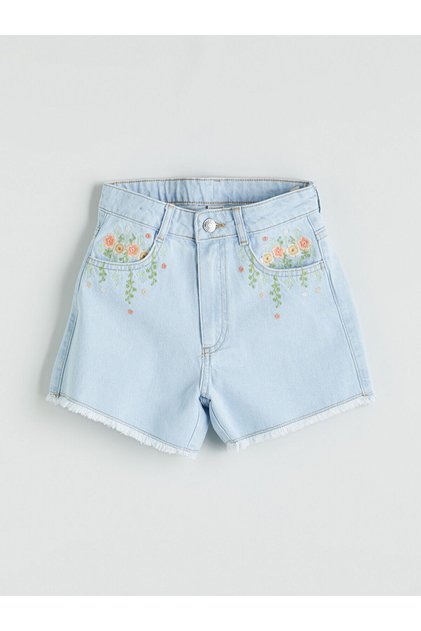 Floral Embroidered Girl's Jean Shorts