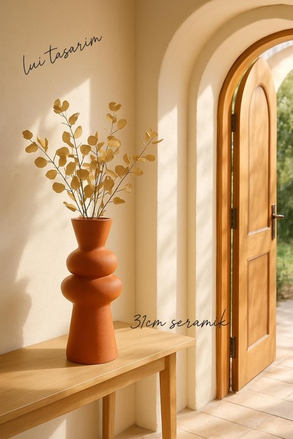 Kremit Rengi Vazo İskandinav Tarzı Modern Minimalist Sade Dekoratif 31 CM Vazo