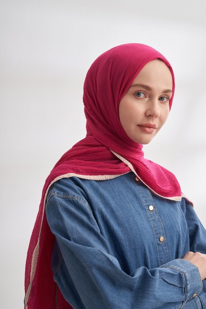 Muslin Piped Shawl 3352-Fuchsia