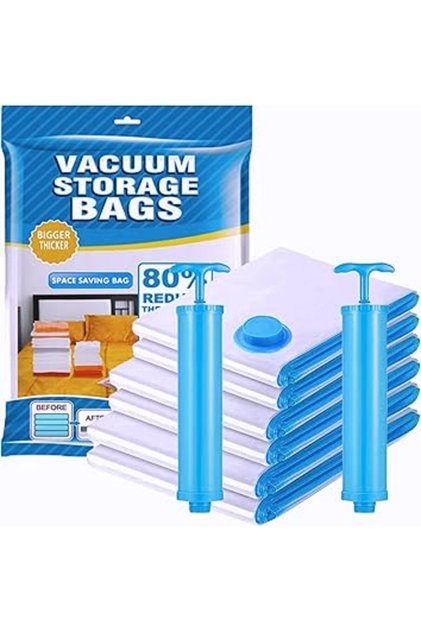 12 Pack Vacuum Storage Bags with 2 Pumps – Reusable Compression Bags for Clothes, Bedding & Travel