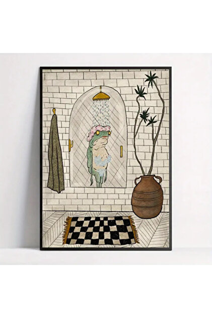 512 STORE Estetik İllüstrasyon Kurbağa Banyo Modern Tasarım Dekor