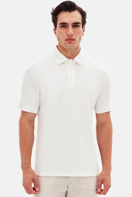 Slim Fit Ecru Pique Textured Polo T-Shirt