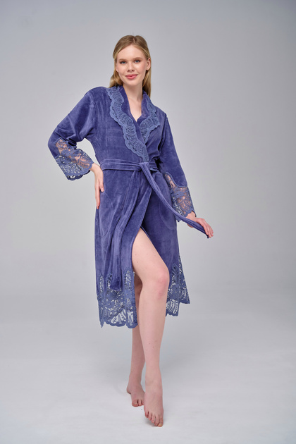 Elegant Stylish Lace Niki Velvet Bamboo Cotton Dressing Gown