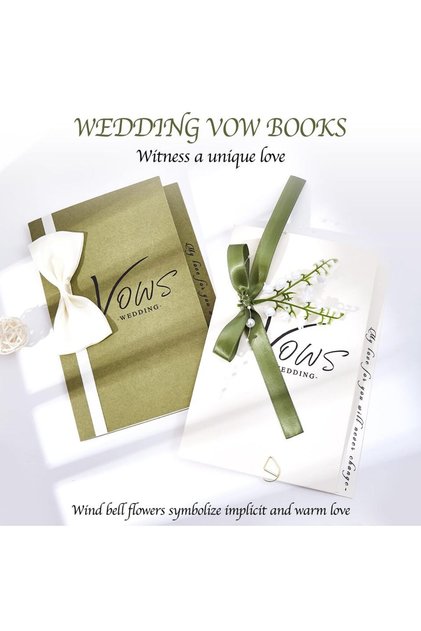 WHITE Wedding Vow Book Set, Minimalist Design for Couple, Green & White, Wedding Keepsake with Vows