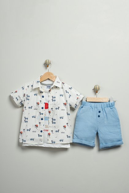3-Piece Baby Boy & Children's Set with Car Shirt, Printed T-Shirt and Shorts