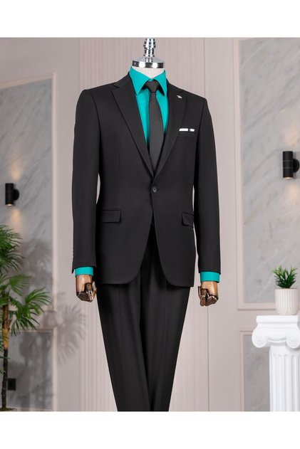 Italian Style Slim Fit Jacket Pants Suit Black T14391
