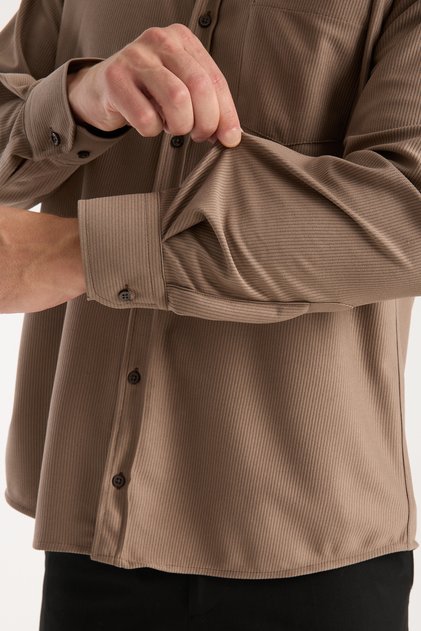 Men's Shirt Brown Long Sleeve Pocket Comfortable Fit Cotton Lycra Daily Stylish Classic Model
