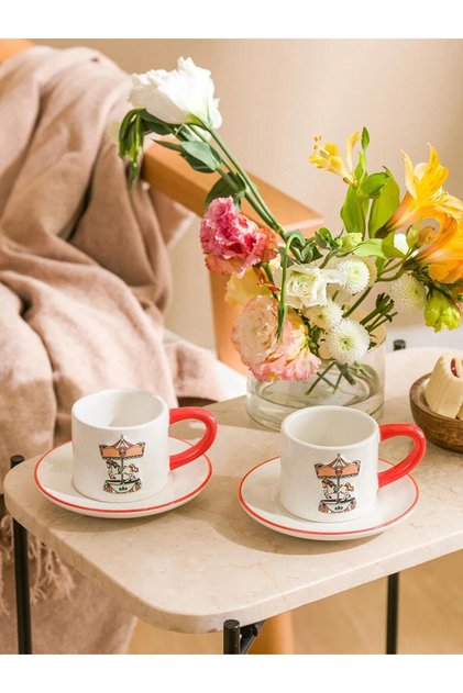 Lcw Home Mixed Printed Two-Person Ceramic Coffee Cup Set 100 ml (W5)