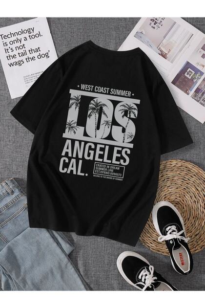 Men's Black Los Angeles Printed Crew Neck T-Shirt