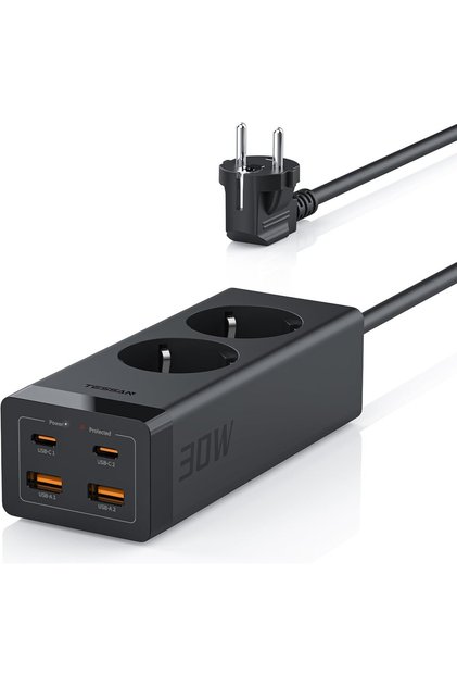 Prelungitor , ZTS-FS01DE, 2X USB-C, 2x USB, 2 prize, incarcare rapida USB-C, 30W, 2m, ne
