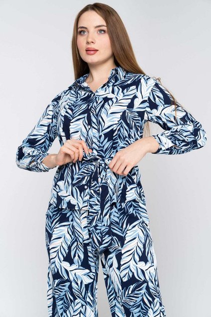Floral Print Long Sleeve Shirt with Waist Tie