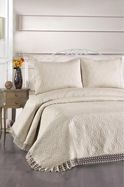 Zoya Lace Quilted Ultrasonic Double Bedspread Beige