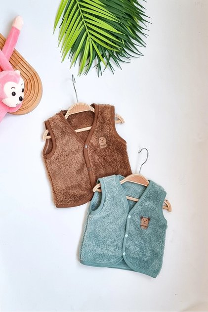 ayıcık armalı peluş önden çıtçıtlı 2'li bebe welsoft yelek