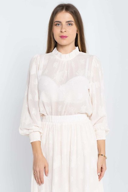 Women's Classic Long Printed Chiffon Blouse with Long Sleeves and Cuffs