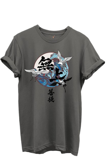 Crane Birds and Wave Pattern in Japanese Art Style 100% Cotton Regular Fit Unisex T-Shirt