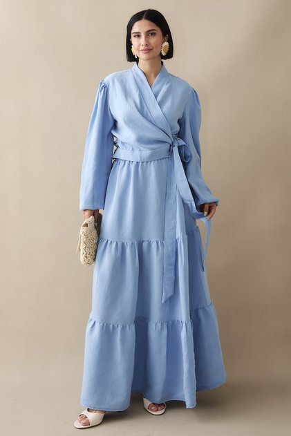 Modal Cupra Bolero Skirt Baby Blue Suit