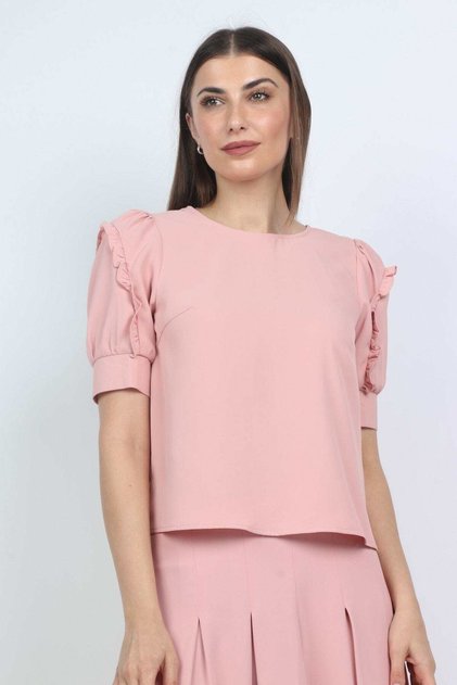 Women's Short Sleeve Ruffled Solid Blouse
