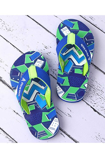 Pine Kids Slip On Flip Flops with Abstract Print - Blue